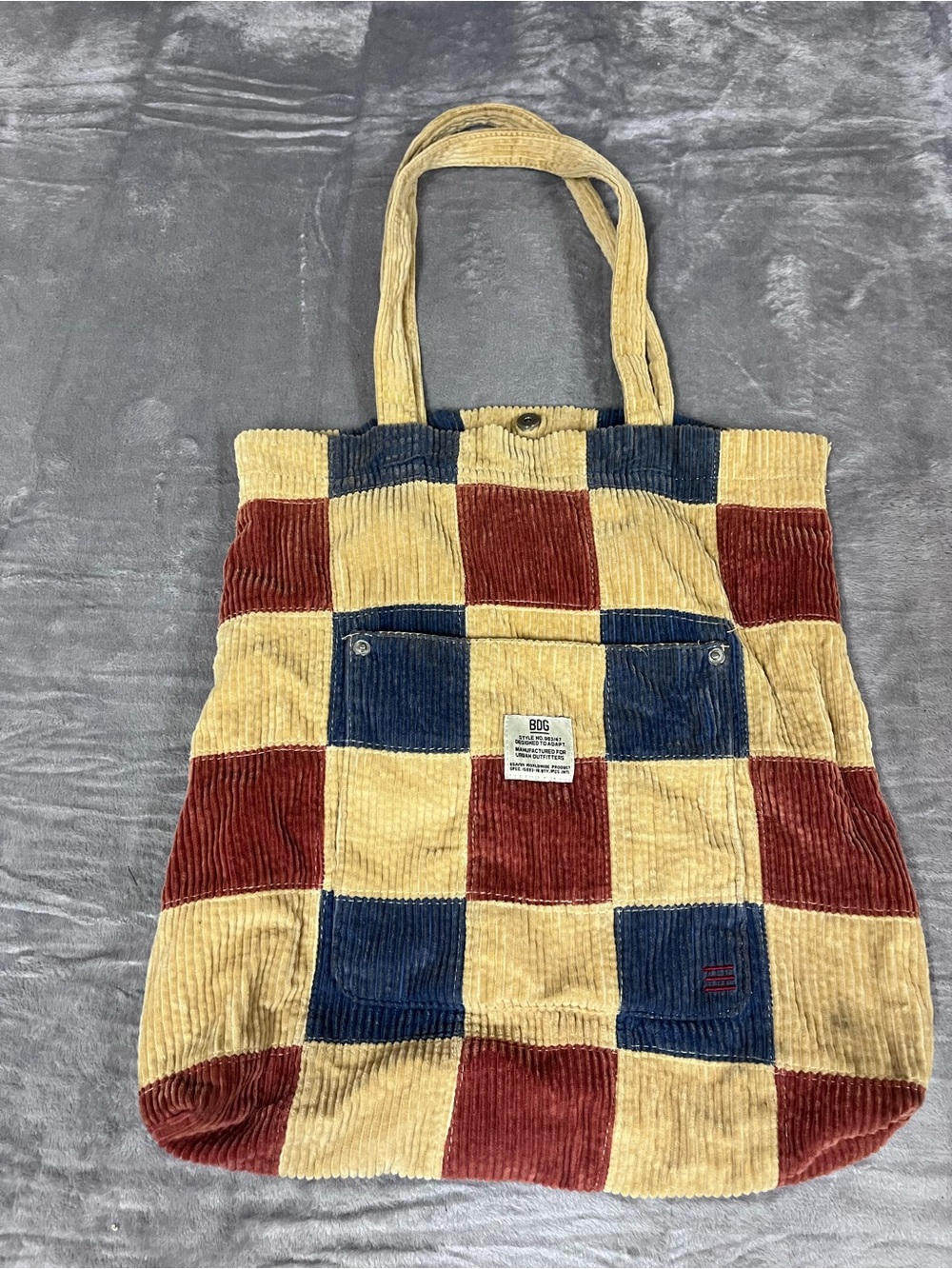 BDG Patchwork Corduroy Tote in Red, Blue & Cream